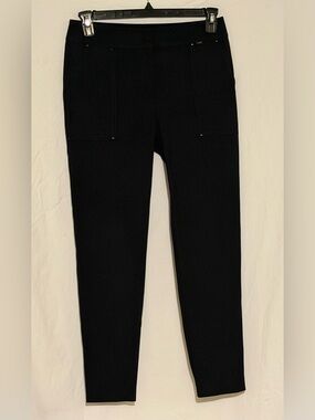 NWT ST. JOHN Black Slim Ankle Office Pants Flat Front Cotton Elastic Waist